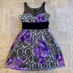 Plenty Frock Tracy Reese silk y2k floral dress prom size 2 purple velvet waist